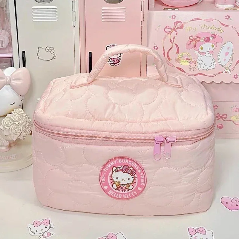 Hello Kitty Versatile Cute Convenient Handheld Large Capacity Cosmetic Bag Portable Dustproof Girlish Heart Dopamine Storage Box