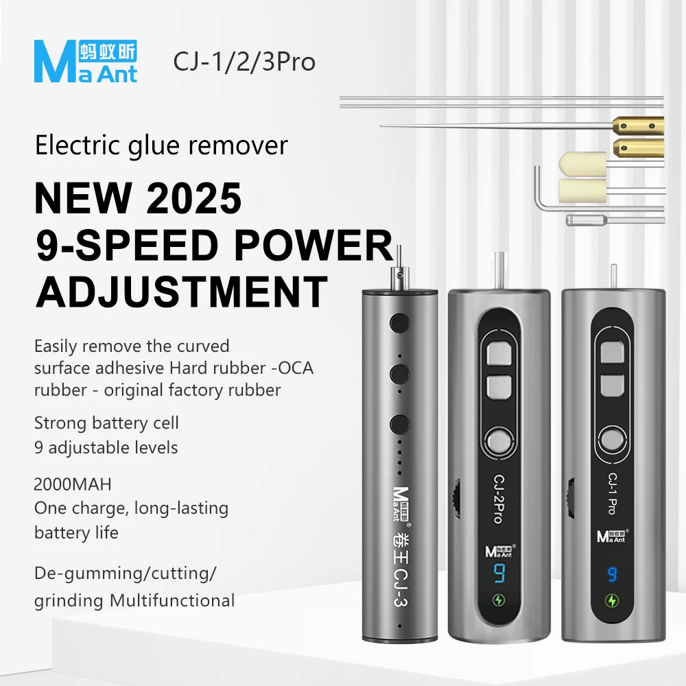 MaAnt CJ-1 Pro Electric OCA Glue Remover Pen, Hard Touch Screen Adhesive Removal Kit, 9-Speed Phone Repair Tool Set