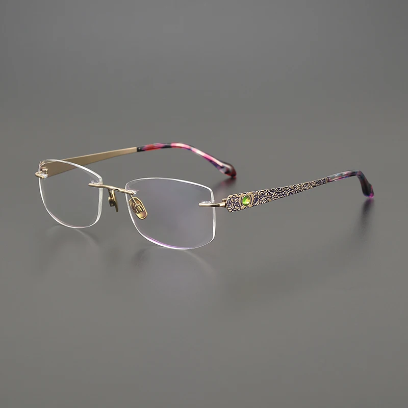 High quality diamond-encrusted frameless business commuter glasses frame luxury titanium wire fashion vintage optical glasses