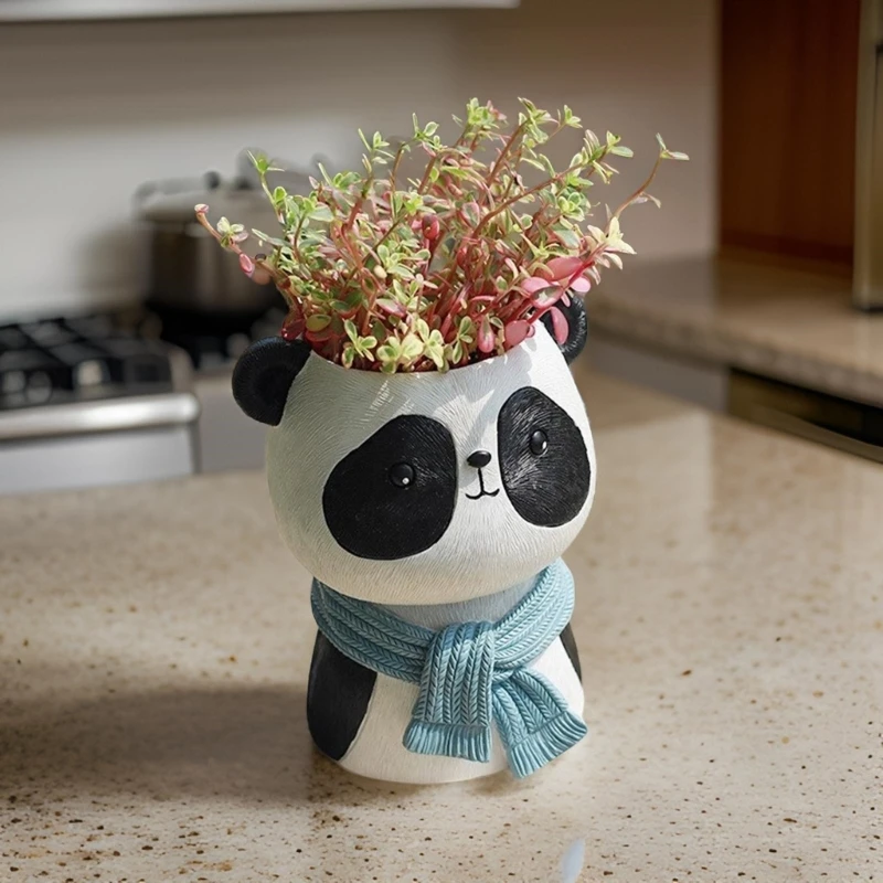 Panda Flower Pots Mold Holder Cement Planter Silicone Mould Home Decors Dropship