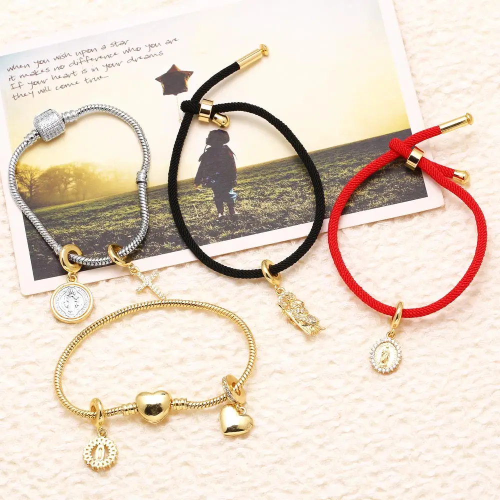 Handmade DIY Bracelets for Women Gold Plated Heart Virgin Mary Charms Creative Bracelets Amulet Jewelry Gifts brtb25
