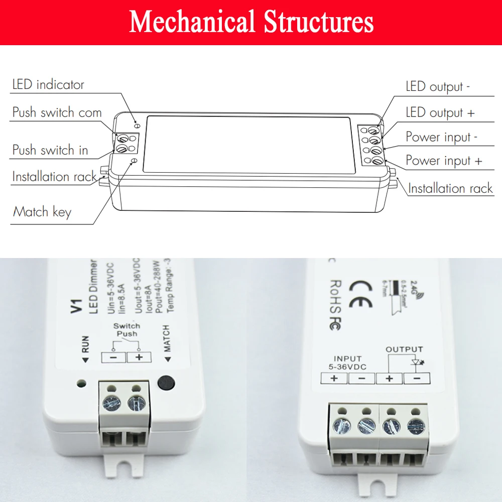 LEDストリップライト用1ch/8a,自動送信機能付きcvコントローラー,プッシュ調光付き,フェードモード,ww,cw,nw,dc 5v,12v,24v,36v