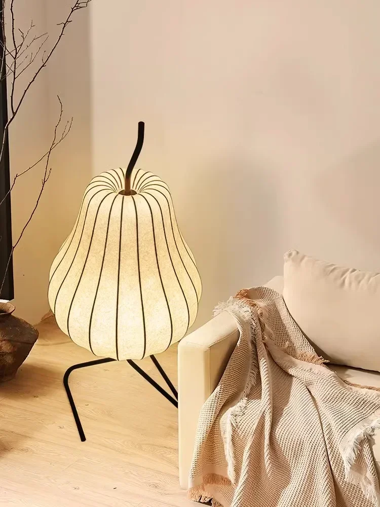 Lámpara de pie de papel de arroz de estilo japonés, decoración del hogar, lámpara de pie en forma de pera, dormitorio, sofá, atmósfera de seda, lámpara de mesita de noche