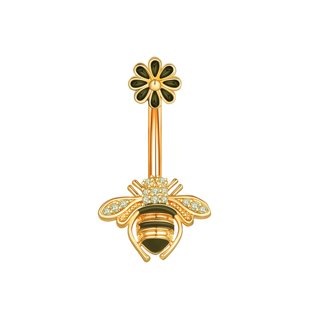 Gold Color Crystals CZ Belly Piercing Dangled Navel Ring