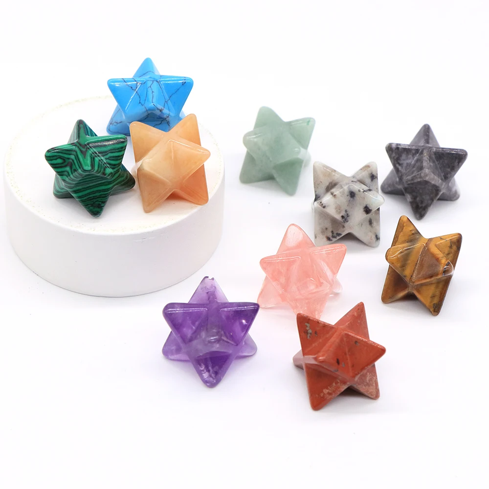 15mm Merkaba Star Natural Quartz  Stone 7 Chakra Reiki Healing Crystal Carving Gem Crafts Home Decoration Valentine's Day Gift