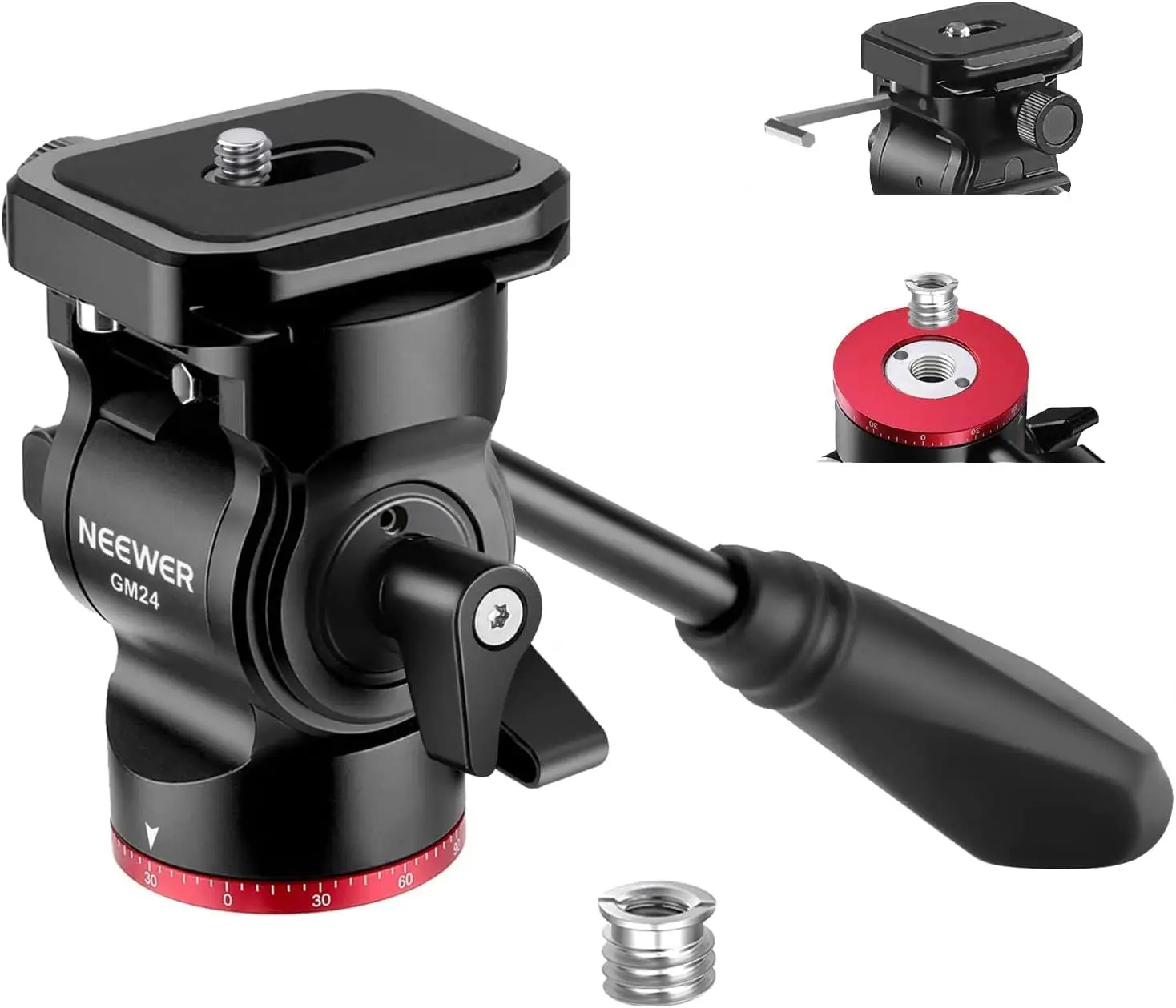 

NEEWER Tripod Fluid Head Pan Tilt Head with Quick Release Plate and Handle, Metal Tripod Head Compatible with Arca Swiss