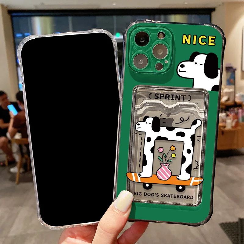 Card Holder Phone Case For iPhone 11 13 16 Pro Max 15 14 12 16promax 15promax  Transparent Soft Silicon Shockproof Funda Covers