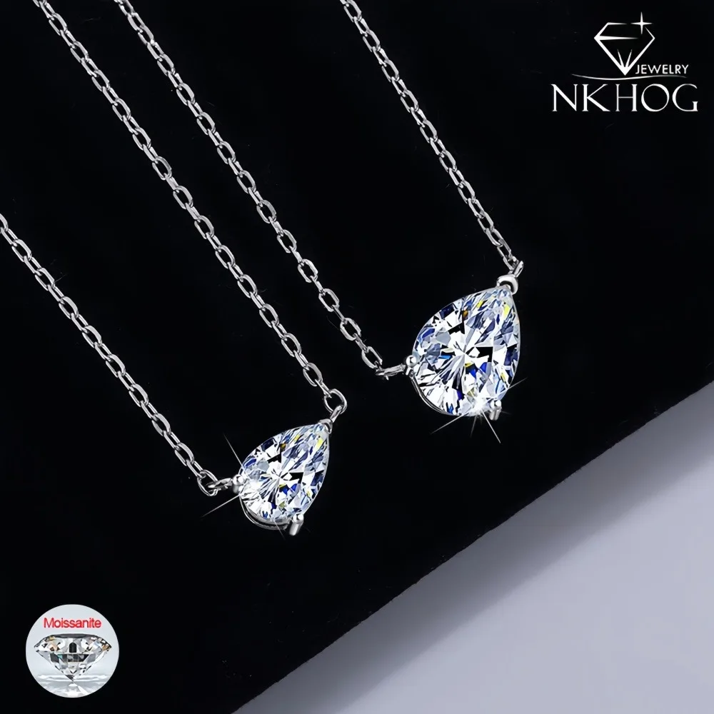

NKHOG 1/2CT капля воды муассанитовые ожерелья для женщин S925 серебро сверкающая грушевидная огранка с бриллиантами свадебная цепочка 18 К ювелирные изделия с покрытием GRA