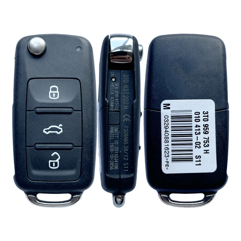 

AK001063 PN 3T0 959 753 H For Skoda 3 Button Flip Remote Key 434MHz 48 Chip 3T0 837 202 H 2011DJ4106