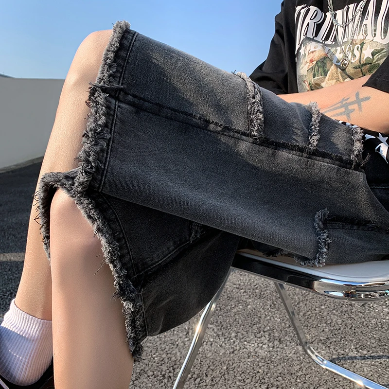 メンズワイドデニムショートパンツ,ラージレッグカジュアルジーンズ,バギースタイル,新しい夏のコレクション2023