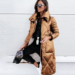 2023 Long Glossy Parkas Outwear Jackets Women New Zipper Cotton-Padded Coat Winter Long Sleeve Lapel Keep Warm Parkas Outwear