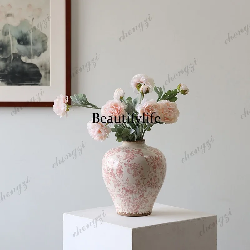 Ancient Chinese blue and white porcelain firing cracked texture ceramic vase living room entrance decoration