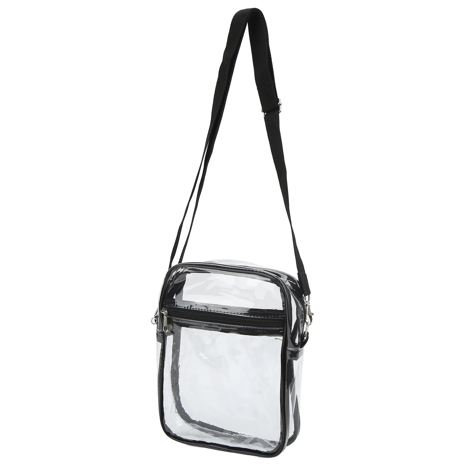 حقيبة كتف Clear Messenger Bag المعتمدة من مادة PVC باللون الأسود الشفاف لأعمال العمل مع سحاب قطعة واحدة مقاس L #4