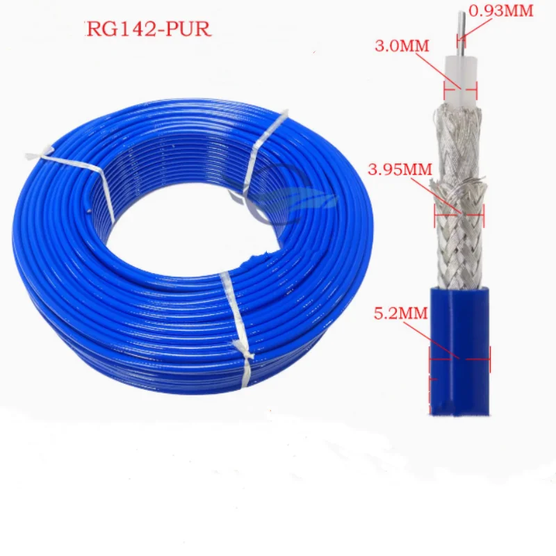 RG142 cable PUR blue ultra flexible double shielded silver plated wire pure copper RF cable 12.4GHz high frequency wire 50-3