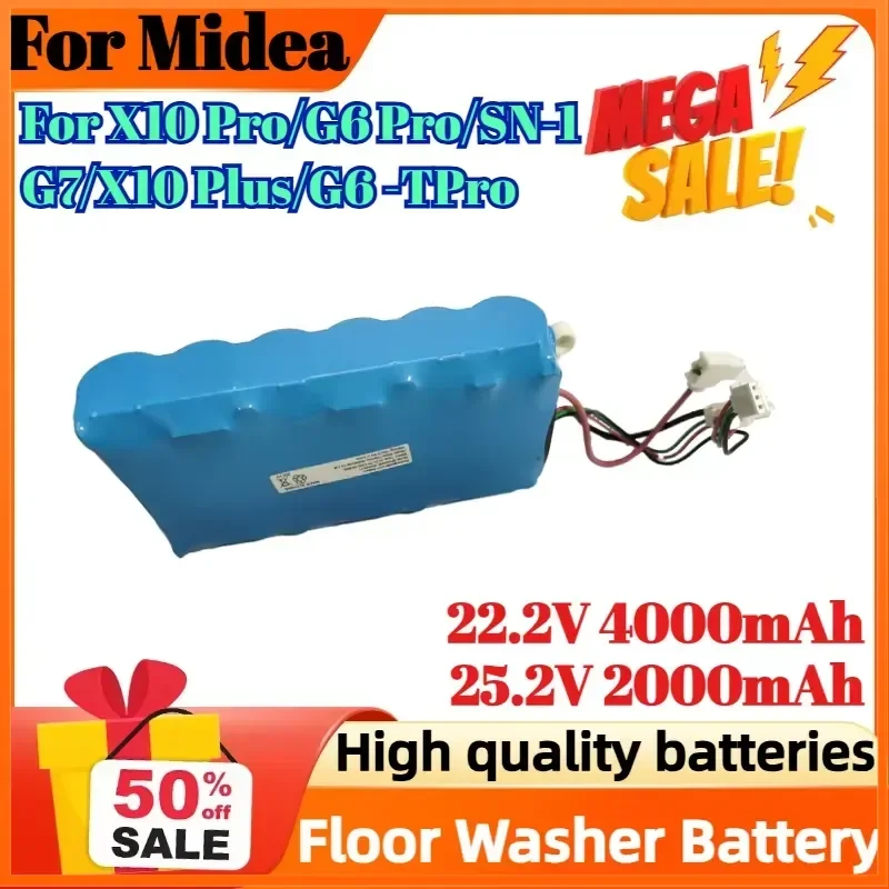 22.2V 4000mAh 25.2V 2000mAh For Midea X10 Pro/G6 Pro/SN-1/G7/X10 Plus/G6 -TPro Floor Washer Battery