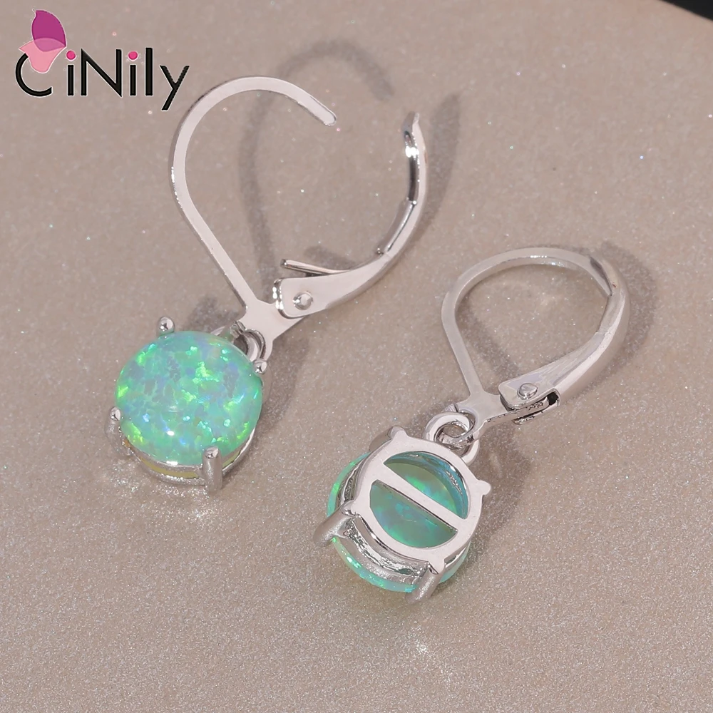 CiNily Red & Green & Blue Fire Opal Drop Dangle Earrings With Round Stone Rose Gold/Silver Plated Jewelry Gifts for Woman Girls