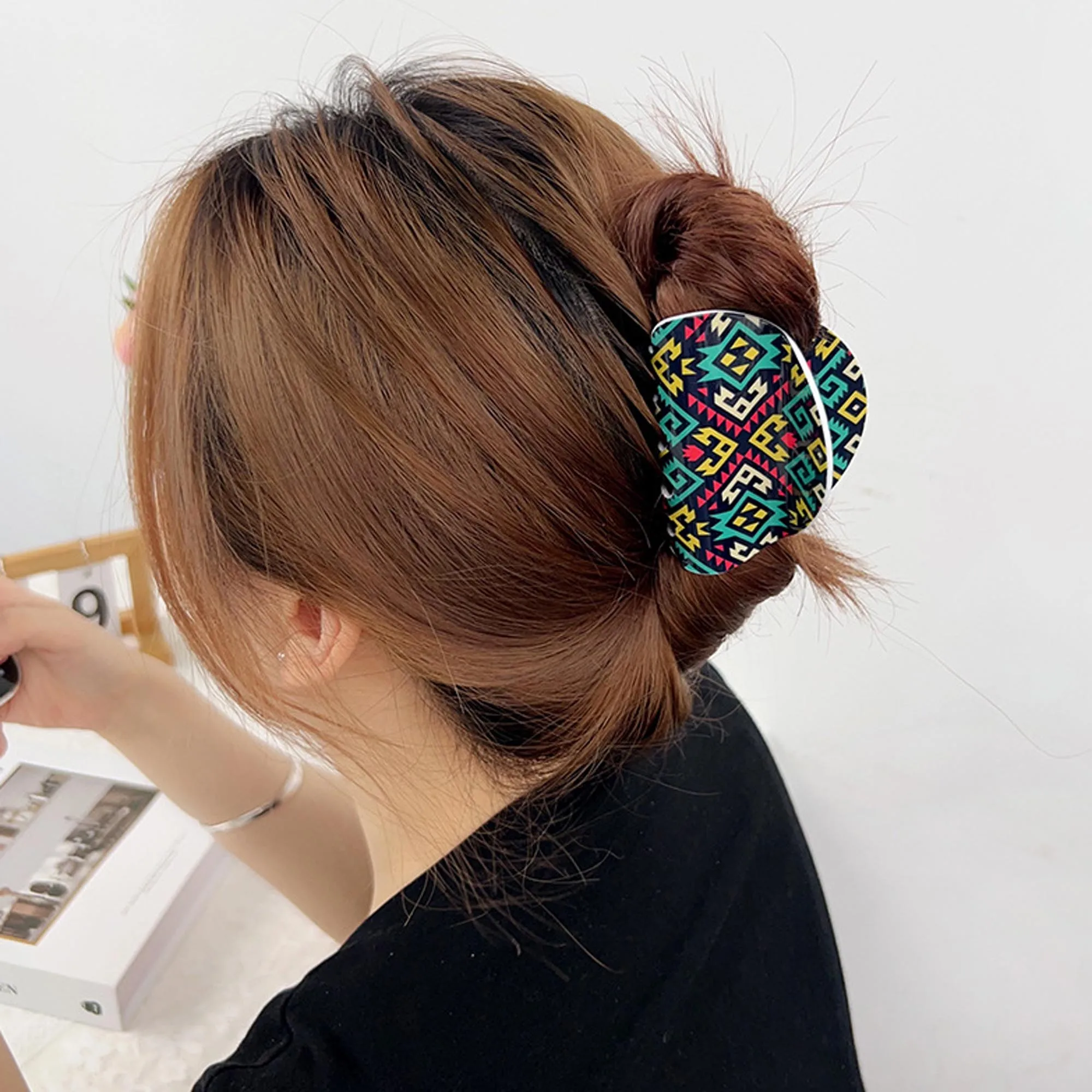 กิ๊บติดผมทรงโบฮีเมียน 2 ชิ้น ลายชนเผ่าแอซเท็ก สำหรับผู้หญิง กิ๊บอะคริลิกแข็งแรง สำหรับผมหนาและผมบาง