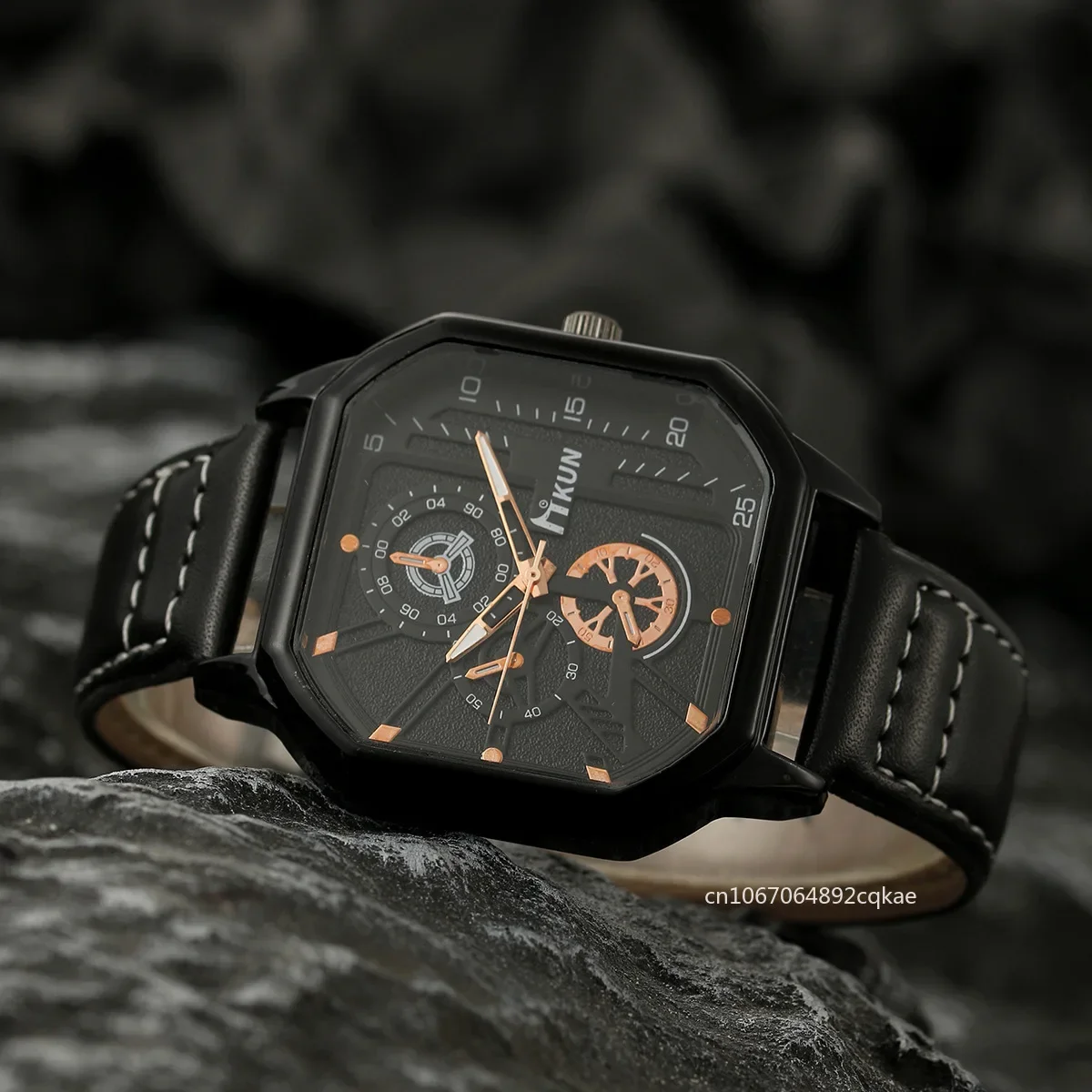 New Alloy Men Quartz Watches Bracelet Set Leather Strap Big Dial Student Square Sports Watch Cool Black Wristwatch Reloj Hombre