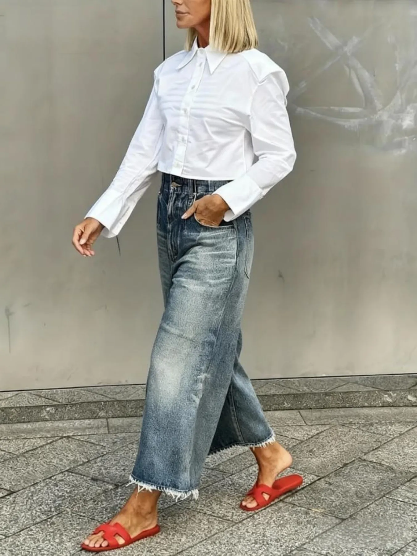 Damskie jeansy z wysokim stanem i szerokimi nogawkami, codzienne i luźne, modne spodnie biurowe na jesień i zimę.