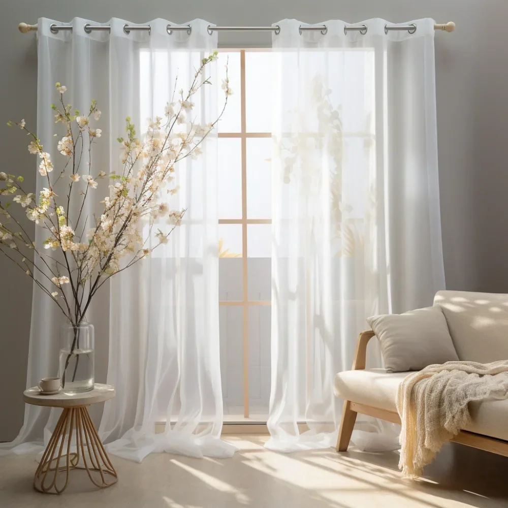 White Sheer Curtains Drapes 132CM Width for Living Room Grommet Top Lightweight Airy Gauzy Light Filtering Window Treatments