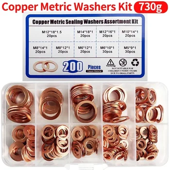 200pcs washer copper sealing solid gasket washer sump plug oil boat crush flat seal ring tool