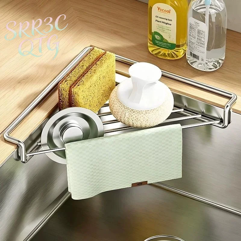 Hot Stainless Steel Sink Caddy Triangle Corner Storage Rack Sponge Dish Cloth Holder Drainer No Drill RV Kitchen Accessories