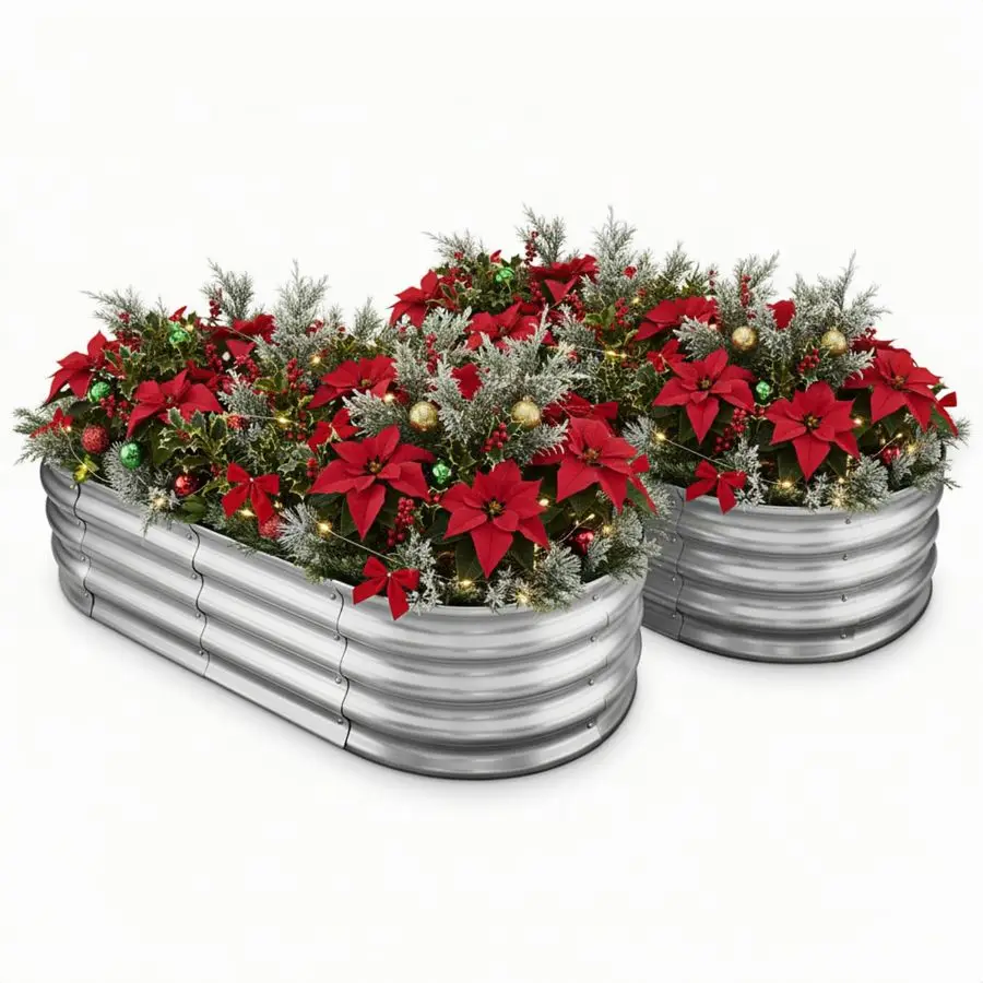 

Овальная металлическая грядка-клумба для сада 4x2x1 фут (120x60x30 см) – прочный контейнер для овощей и цветов, 2 шт.