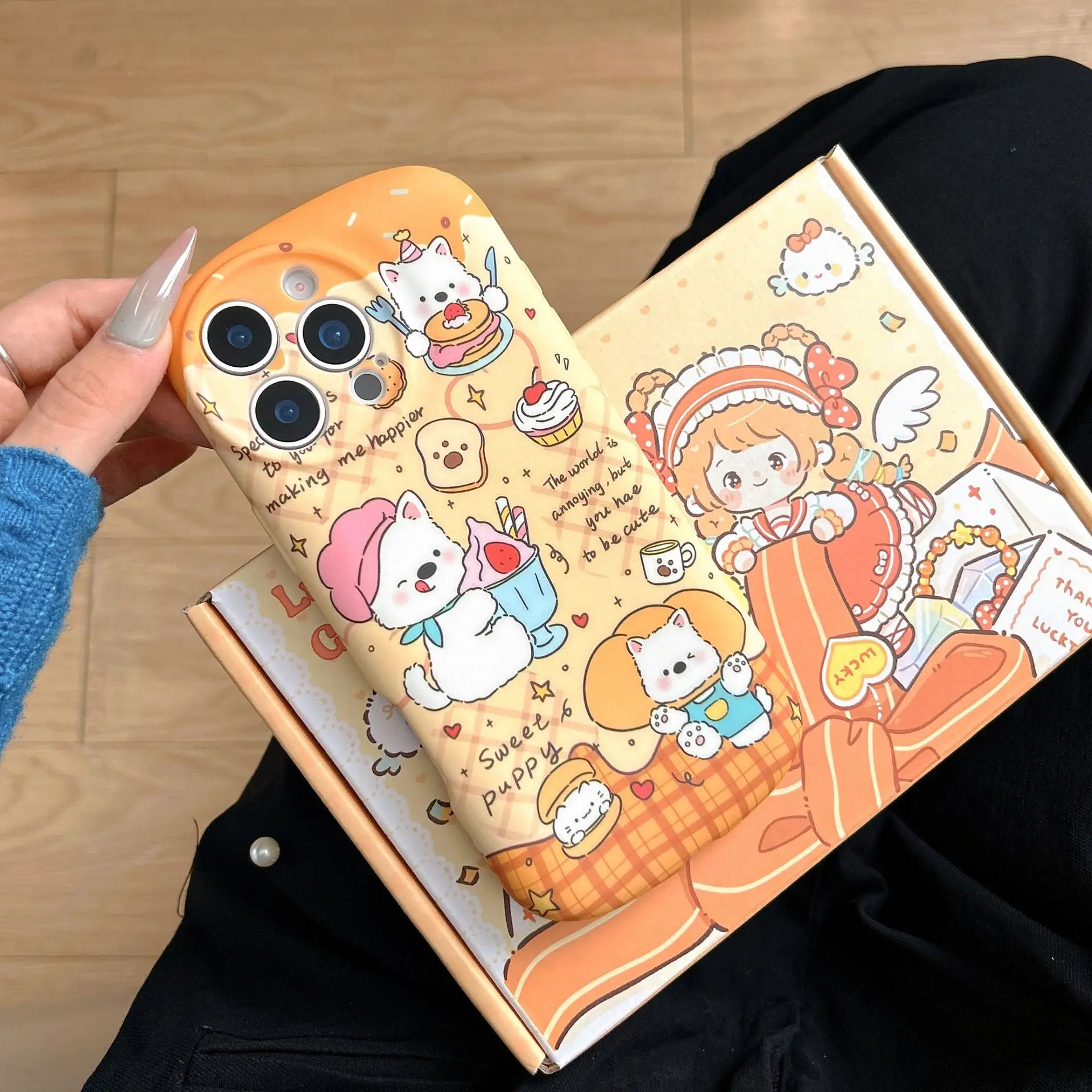 Funda de teléfono para iPhone 16 15 14 13 Pro Max, funda suave con dibujos animados, batido de fresa, cachorro, cereza, helado, West Highland