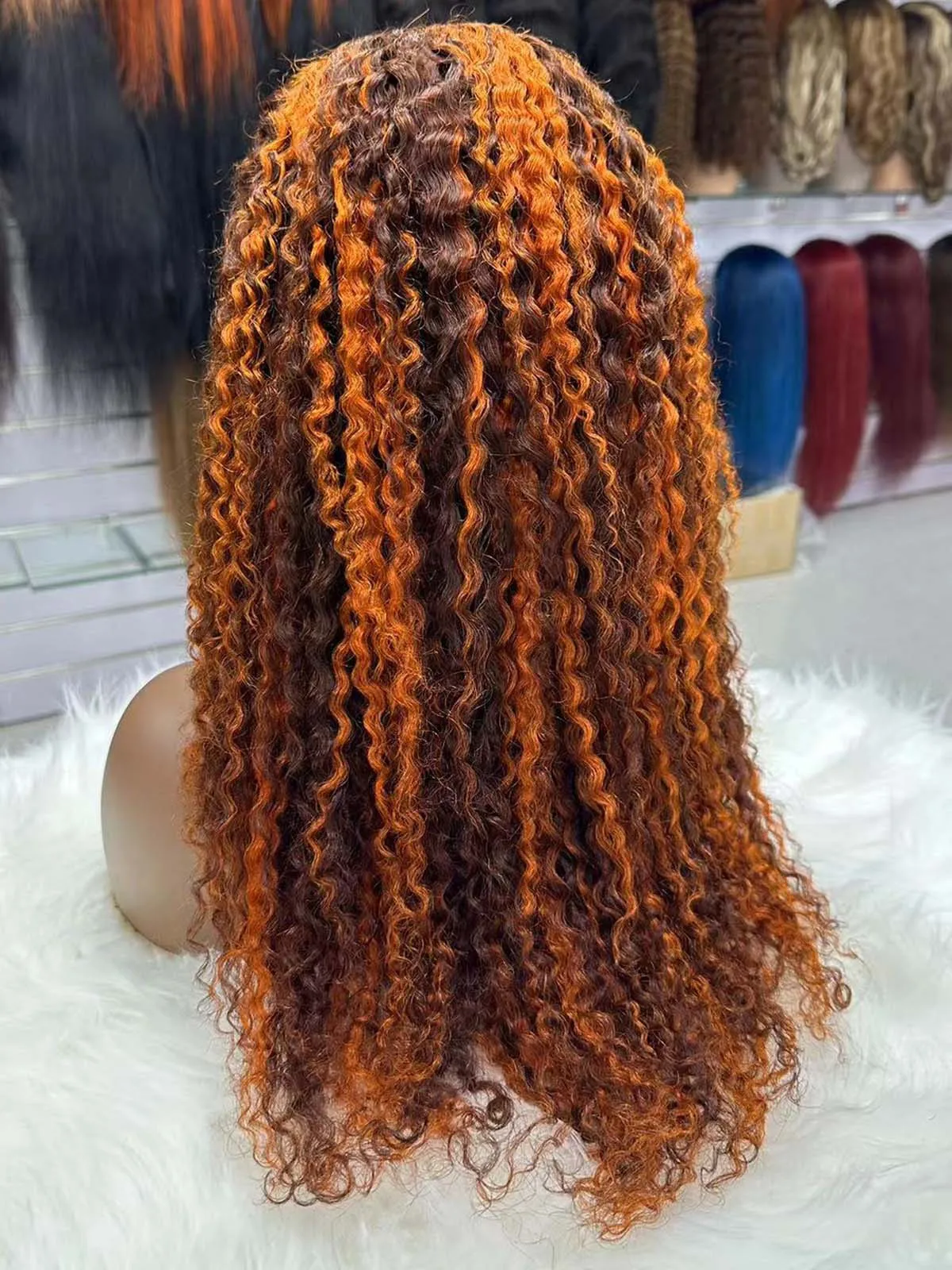 4/350 Ginger Orange Brown Kinky Curly Wig Human Hair 13x4 Lace Front Wig For Women Highlight Curly Human Hair Wigs 28 30 32 Inch