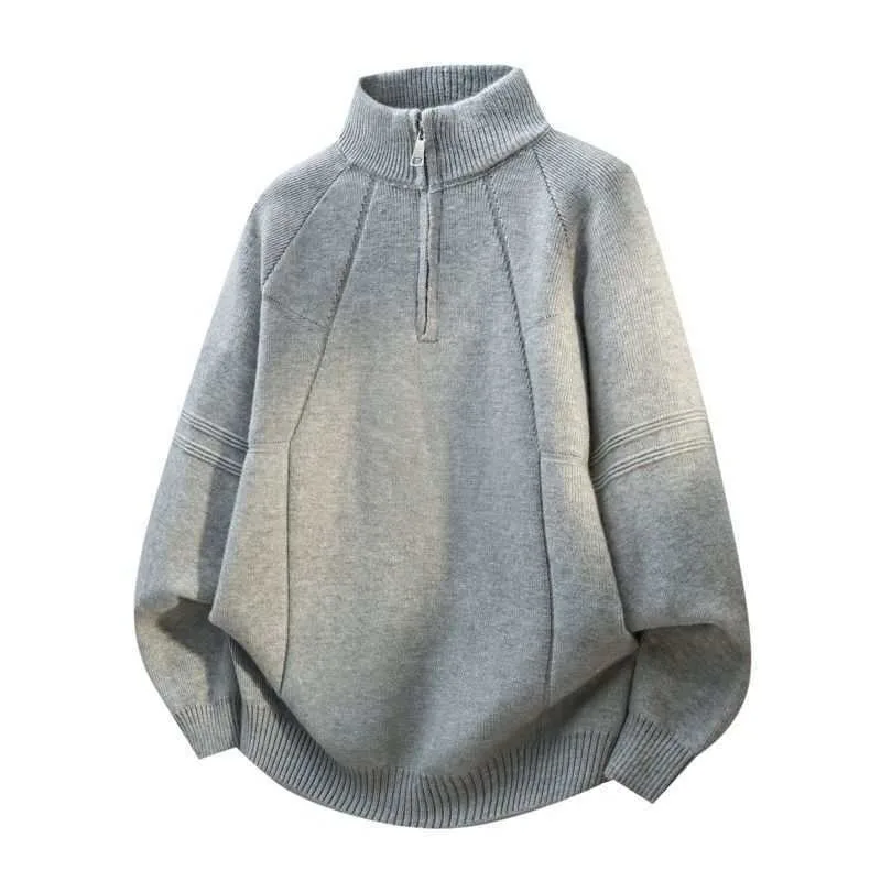 

Fashion High Street Zipper Stand-up Collar New Autumn and Winter New Pullover Knitted Sweater Men's Sense Solid Color Sweater