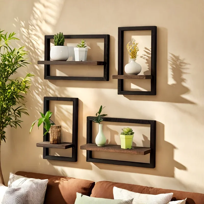 2 étagères murales rustiques en bois, support mural pour plantes, décoration intérieure, rangement pour salon, cuisine, chambre