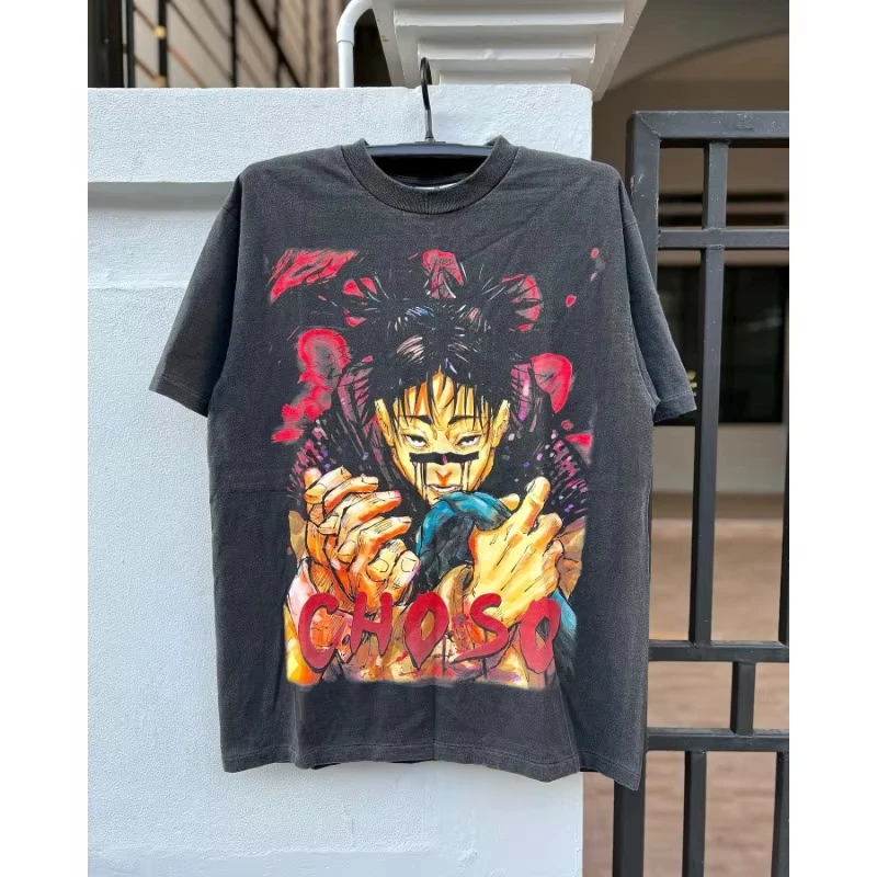 

25 Лето Американское аниме Дзюдзюцу Кайсен Заклинание назад в войну Рубашка Pandabuy 90-х годов Стильная футболка с короткими рукавами для мужчин и женщин Y2K