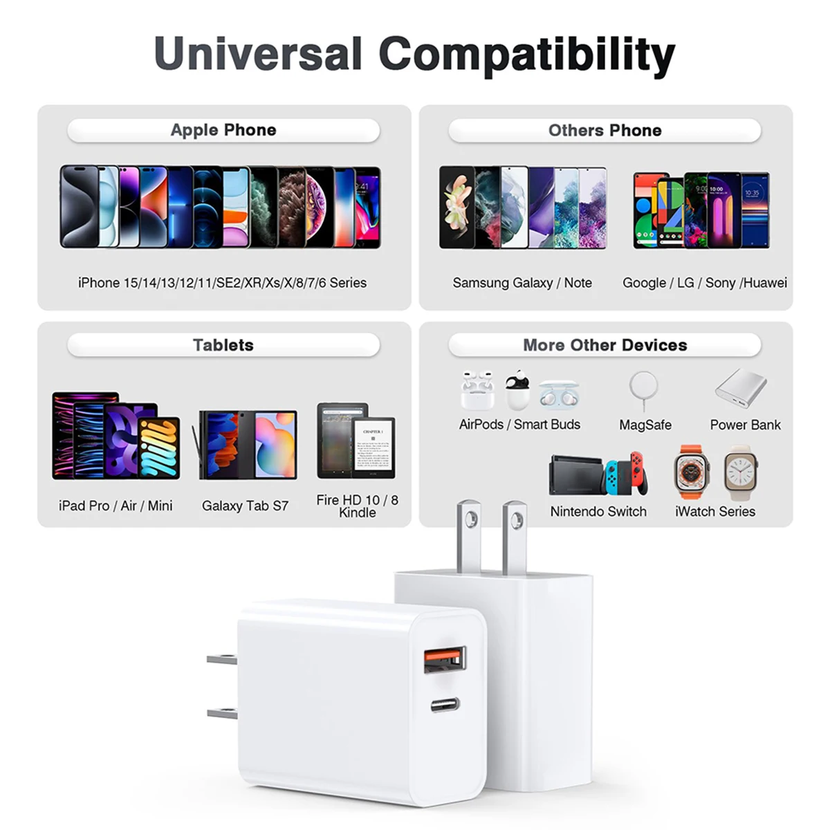 20w USB Type C to Lightning Dual Port Charging Mobile Fast Charger Portable For IPhone 14 13 12 11 Pro Max XR XS X 7 8 ipad