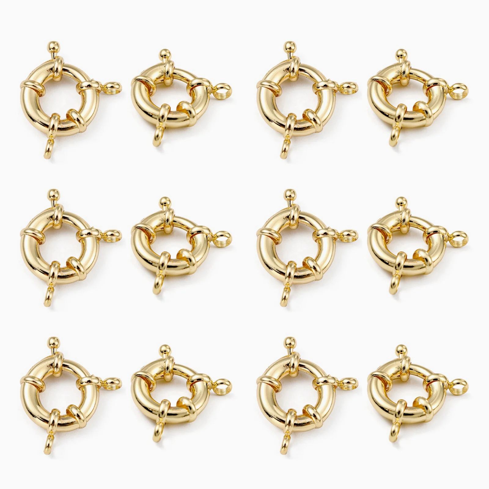 10pcs Rack Plating Brass Spring Ring Clasps Real 18K Gold Plated for DIY Connector Necklace Handmade Accessories 13/15/17mm