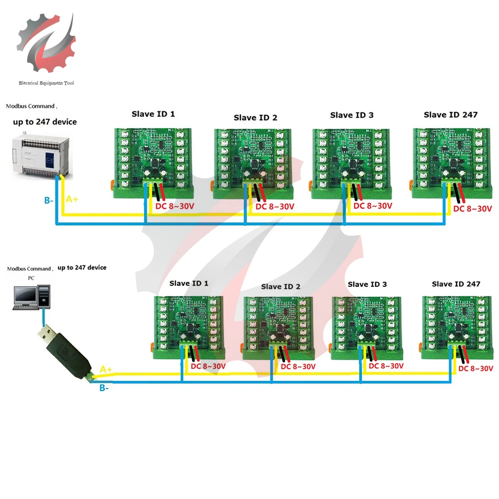 8ch DC 8-30V PT100 RTD RS485 Temperature Sensor Module Modbus Thermal Resistance Collector Heat Resistant Temperature Detector