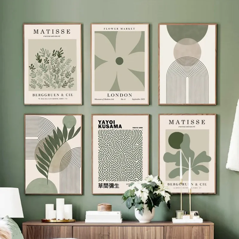 Matisse Green Leaf Coral Geometry Flower Market Posters And Prints Wall Art Canvas Painting For Living Room Decorative Pictures