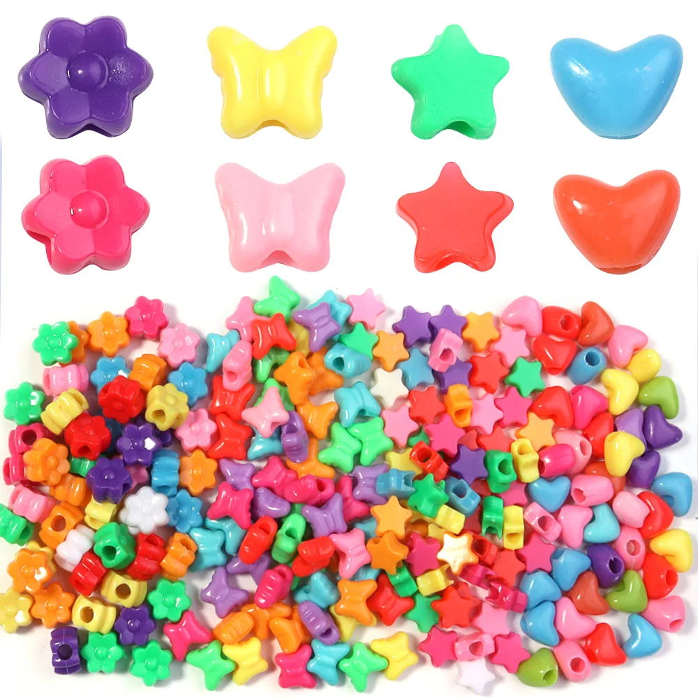100Pcs Acrylic Heart Star Butterfly Flower Beads Loose Spacer Beads Large Hole Beads for Jewelry Making Diy Bracelet Accessories