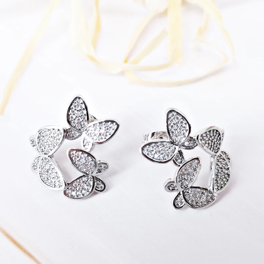 DreamCarnival1989 Beautiful Butterflies Stud Earrings for Women Zircon Paved 18 mm Rhodium Plated Lovely Party Jewelry WE4170