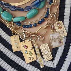 Custom Personalized Diy Charms Necklace for Women Moon Star Square Pendant Zircon Collares Stainless Steel Chain Choker Jewelry