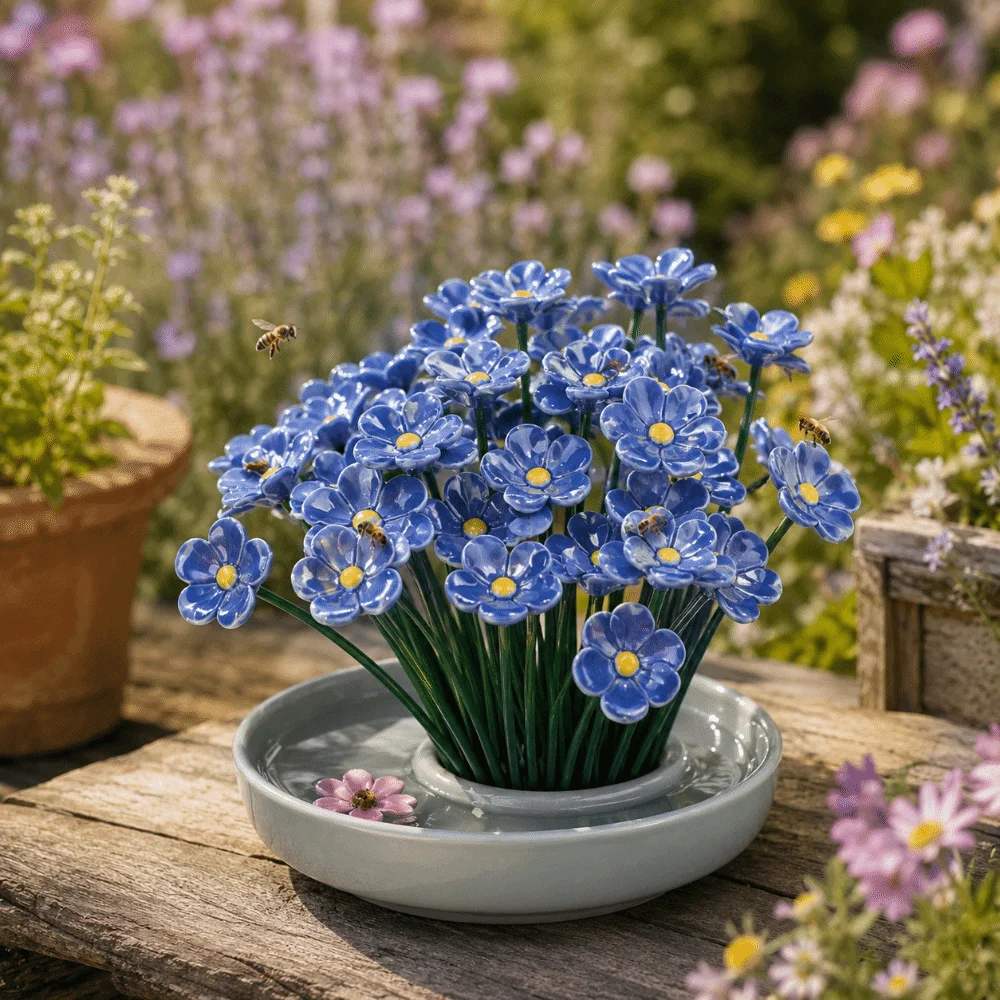 3 pcs Flower Shape Bee Butterfly Water Dispenser Garden Decoration DIY Insect Drinking Cup Gifts Ceramic Artificial Flower