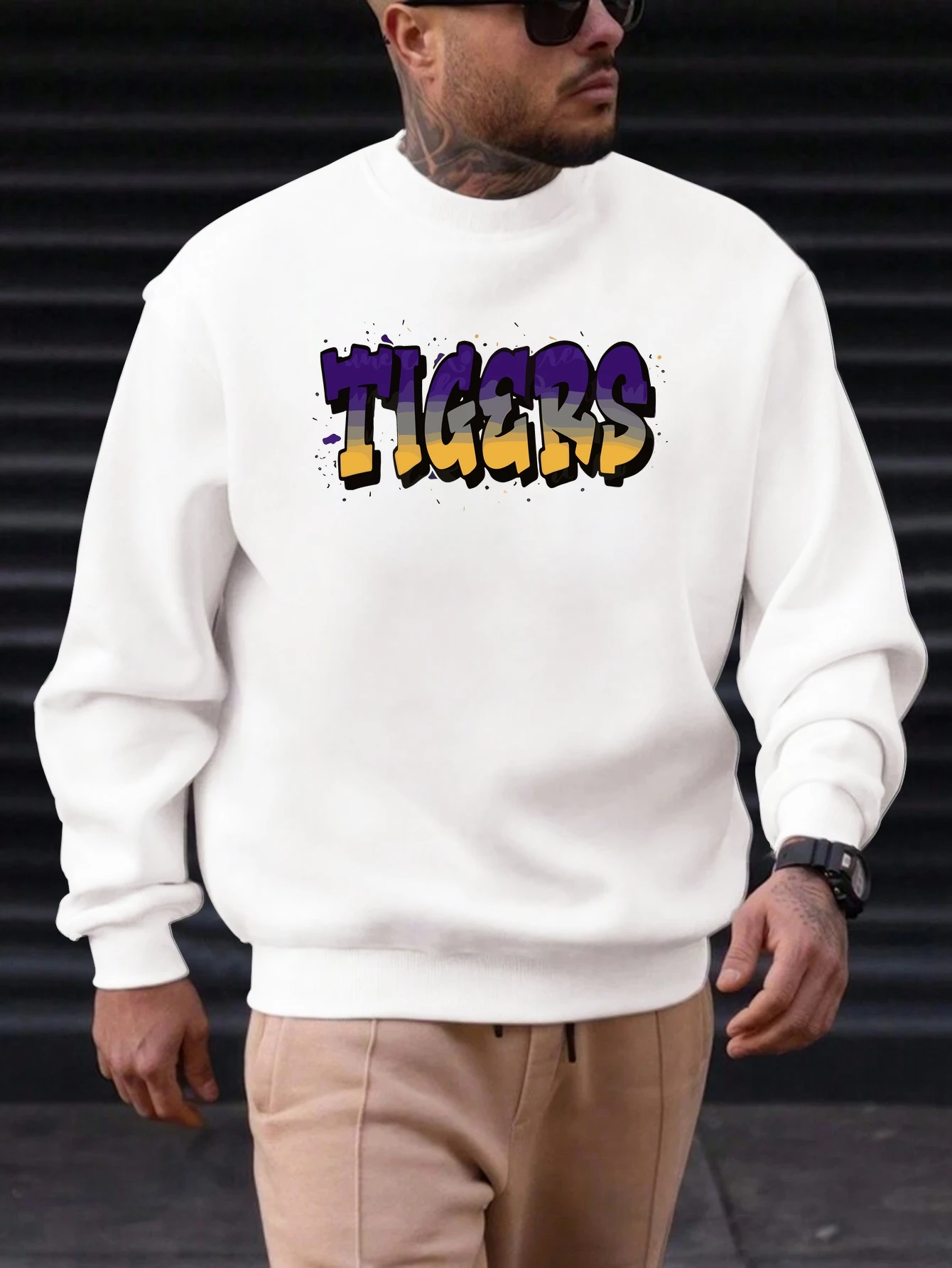 

2025 New Sweatshirt For Men's TIGERS Pattern Printing Cotton Round Neck Fashion Casual High Quality Daily Top Clothing
