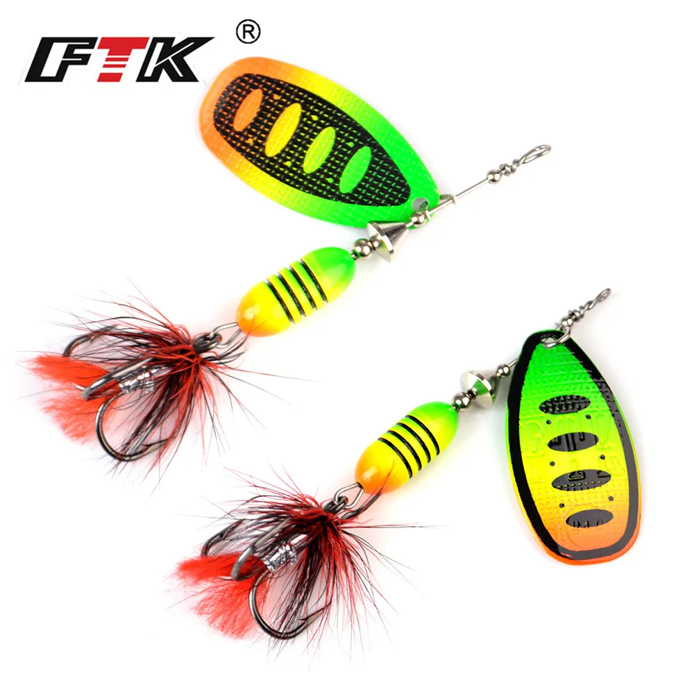 

FTK Spinnerbaits Fishing Lure Spoon 17.5g Feather Saltwater Lure Accessories Treble Hook for Bass Trout Crappie Wobblers Tackle