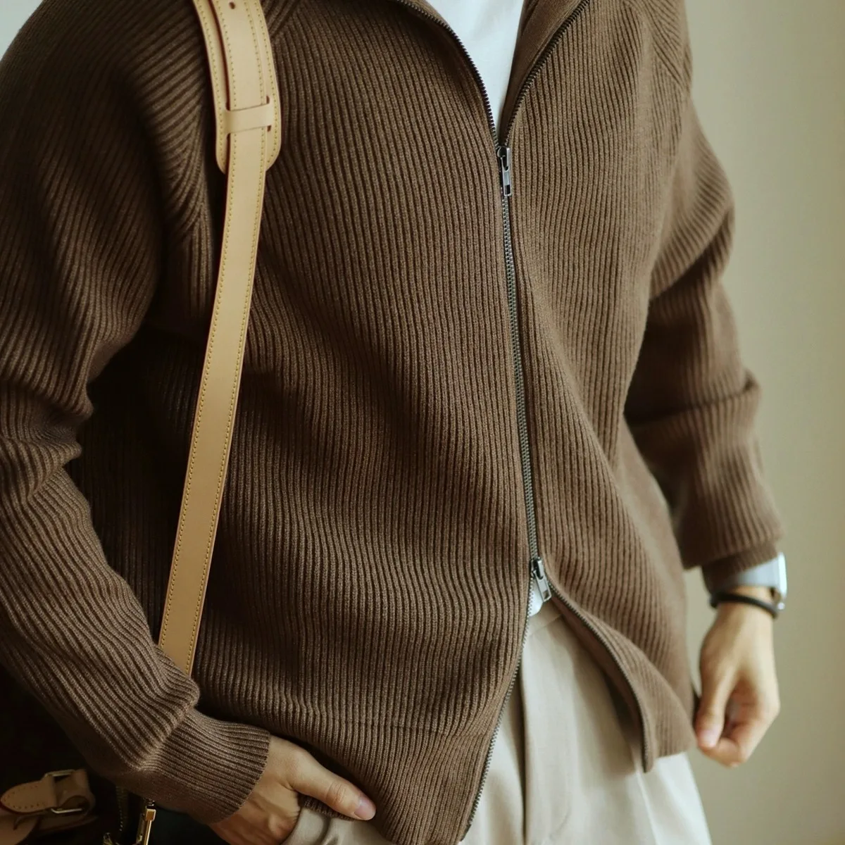 

Мужская осенне-зимняя теплая вязаная куртка на молнии из полиэстера с длинным рукавом и V-образным вырезом, повседневная, с защитой от катышков