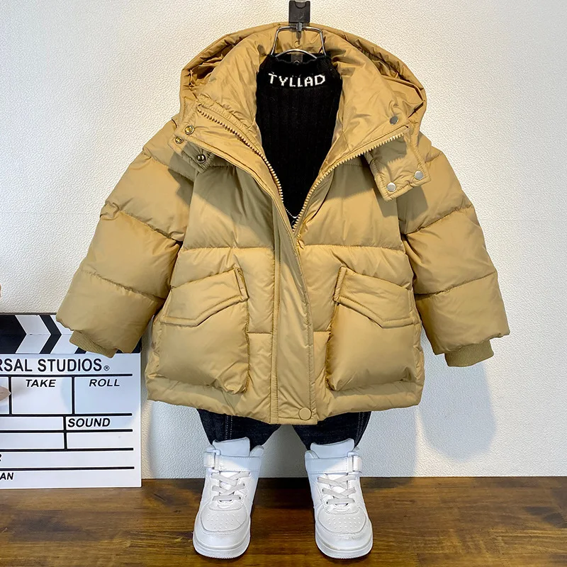 Boys Winter New Plush and Thick Fashionable and Handsome Hooded Versatile Windproof and Warm Cotton Jacket for 2-14 Years