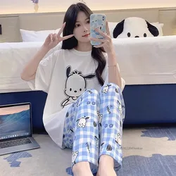 Sanrio Kawaii Pochacco Pajamas Set Stitch Cute Cartoon Student Soft Cotton Loungewear Home Wear Birthday Gift Girls Toys