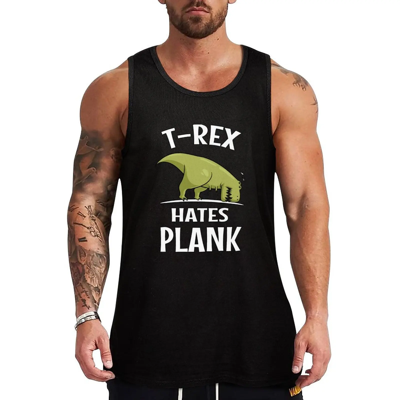 T-Rex Hates Plank Dinosaur Gym Workout Funny Tank Top clothing men Body man Vest male Sports shirt man