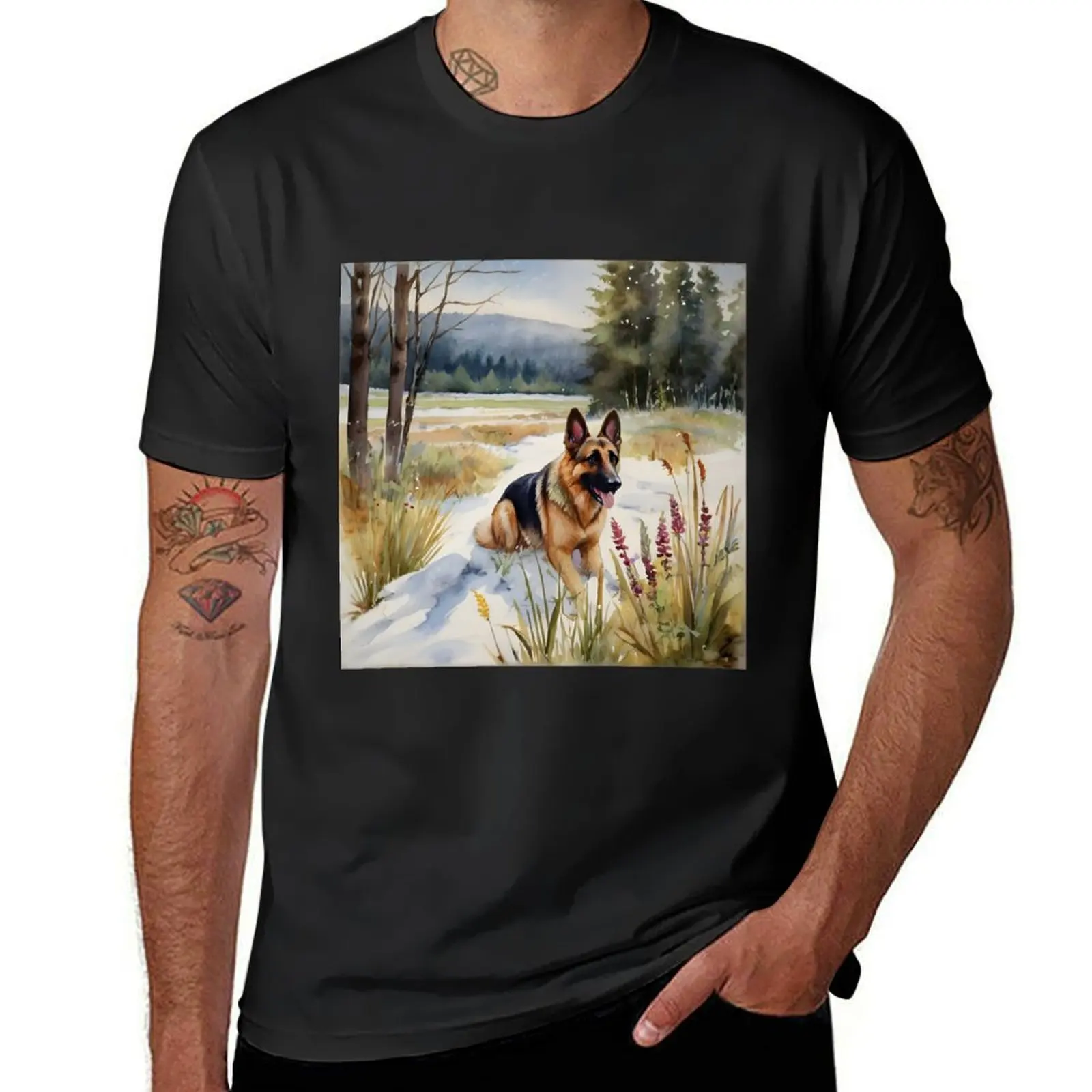 German Shepherd In A Sunlit Meadow T-Shirt customizeds tops tshirts for men