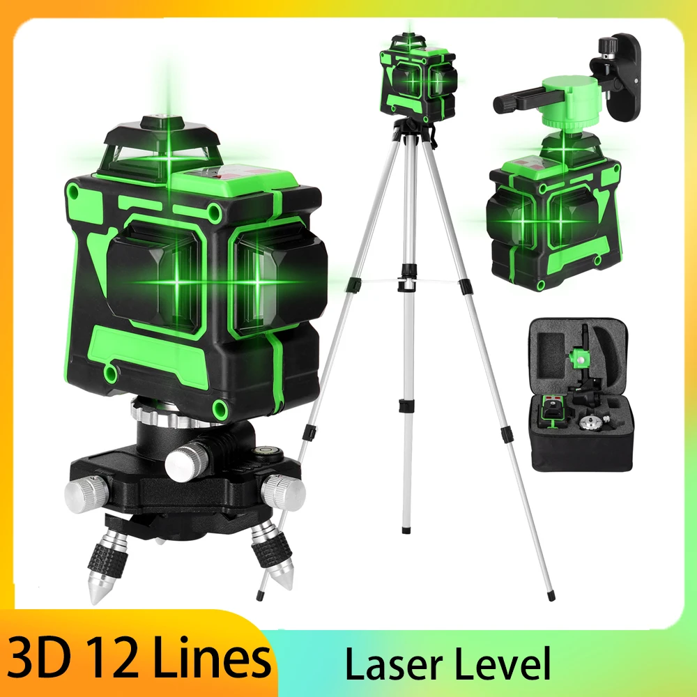 Multifunctional 3D 12 Lines Self-leveling Laser Level  with 1.2M 3 Heights Adjustable Alloy Extension Bar Tripod Stand and Carry