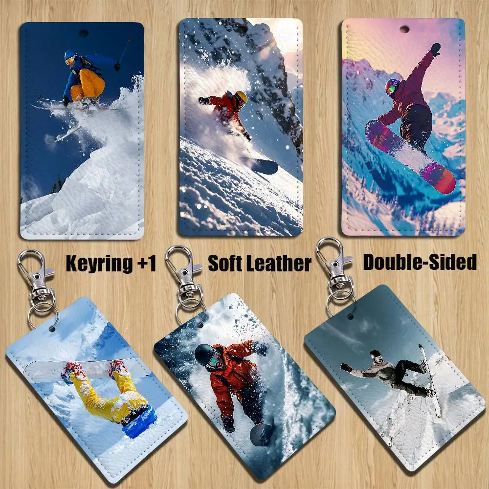 

extreme Snowboarding Sport Keychain Holder Suitable For Subway Bank Card Bus Card Case Badge Holder Wallet Card Textured pattern
