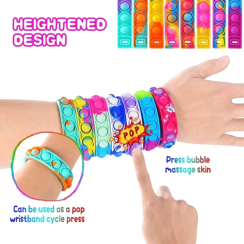 12PCS Fidget Toys Pop Bracelet Party Favors Bubble Bracelets Push Poping Sensory Stress Relief Toys for Kids Children Gifts